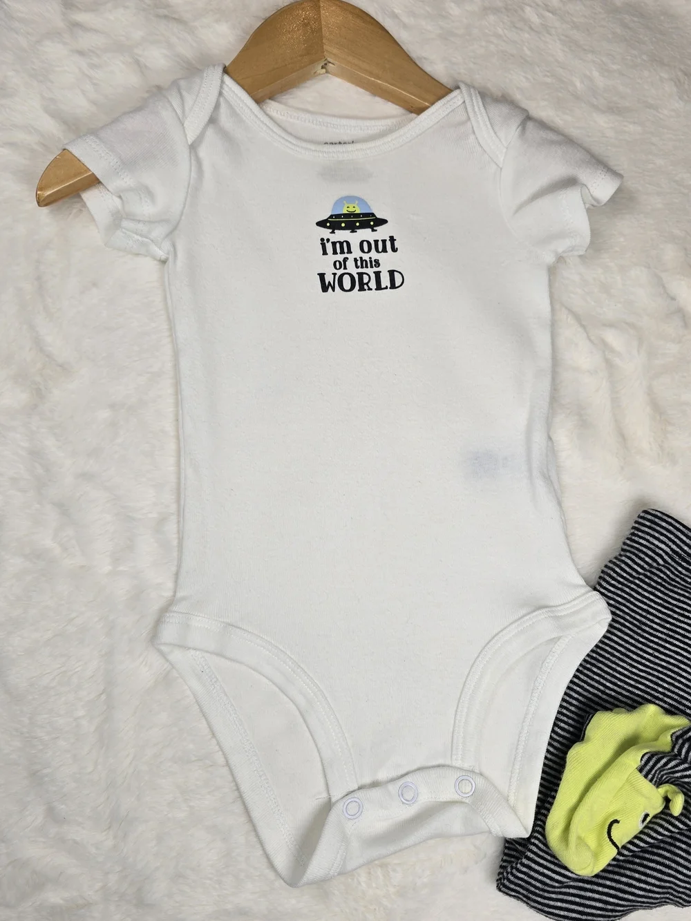 Kids Bundle White Bodysuit and Black-Striped Footed Pants Footies Cotton Alien